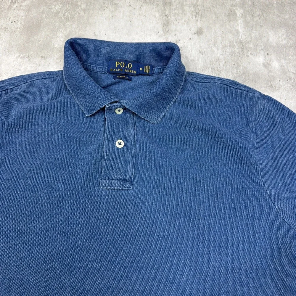 Polo Ralph Lauren Knit Polo Shirt Men's Medium Classic Fit Blue Cotton Texture